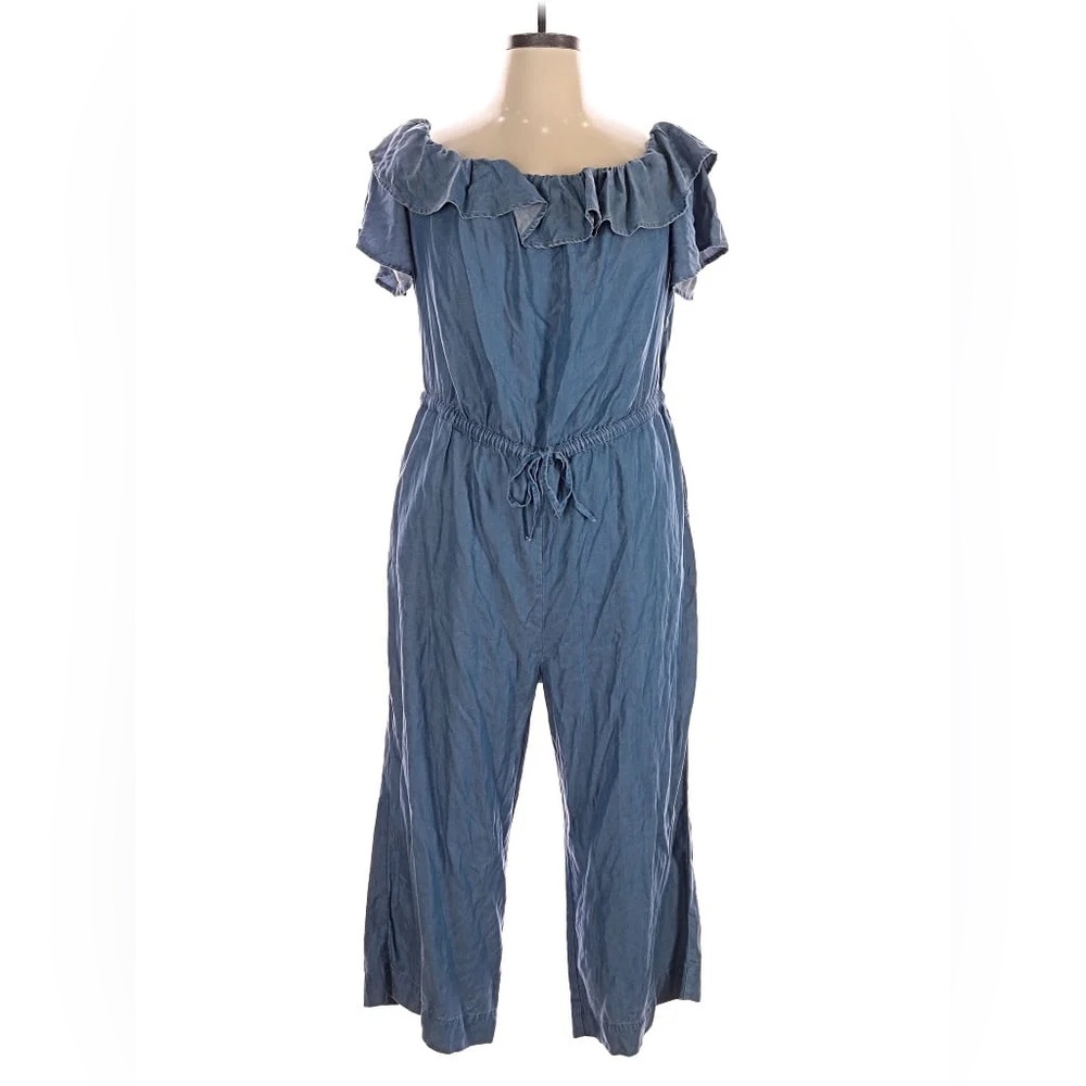 LOFT Denim Blue Off-Shoulder Jumpsuit